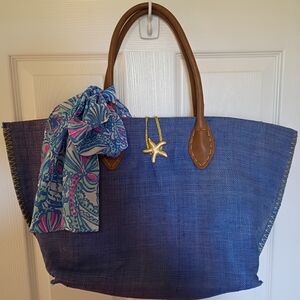 Lilly Pulitzer Blue Starfish Tote with Scarf EUC